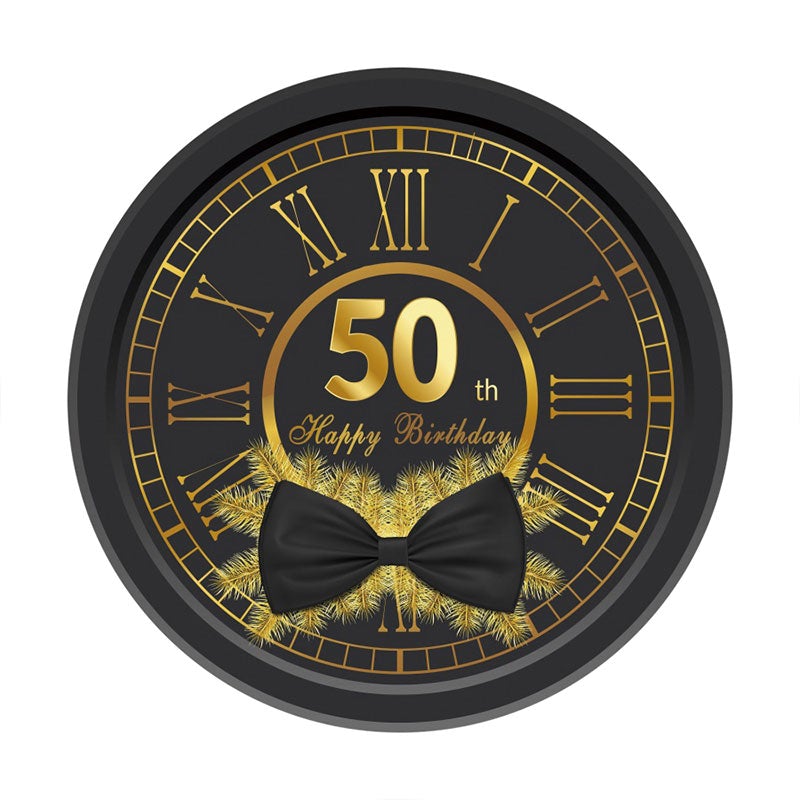 Aperturee - Circle Black Wrist Watch Happy 50th Birthday Backdrop