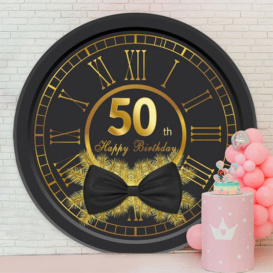 Aperturee - Circle Black Wrist Watch Happy 50th Birthday Backdrop