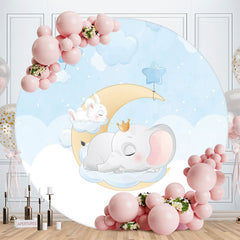 Aperturee - Circle Blue Elephant Moon Baby Shower Backdrop