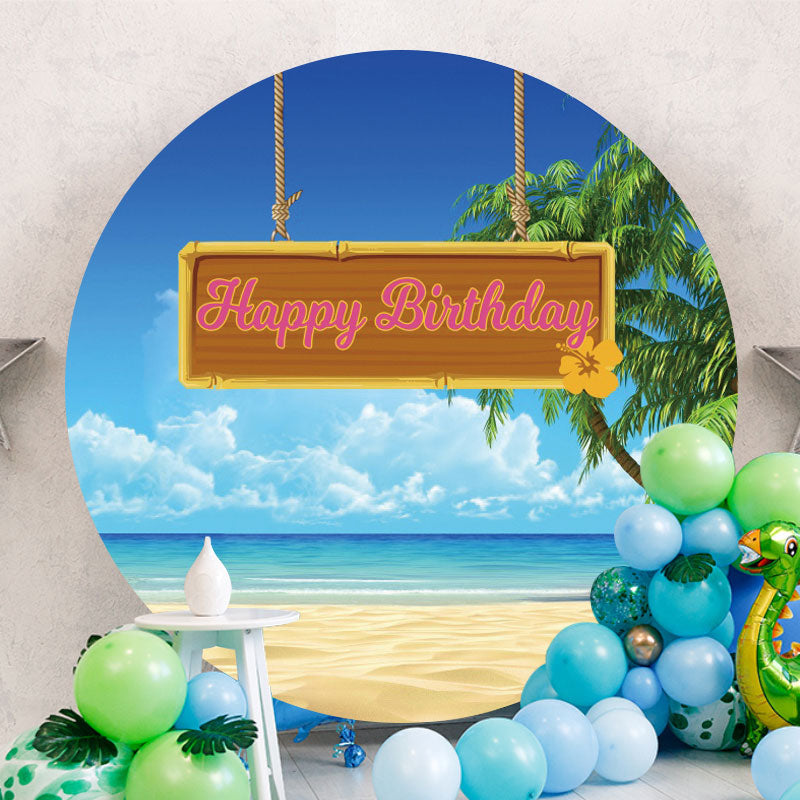 Aperturee - Circle Coconut Beach Happy Birthday Backdrop