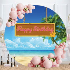 Aperturee - Circle Coconut Beach Happy Birthday Backdrop