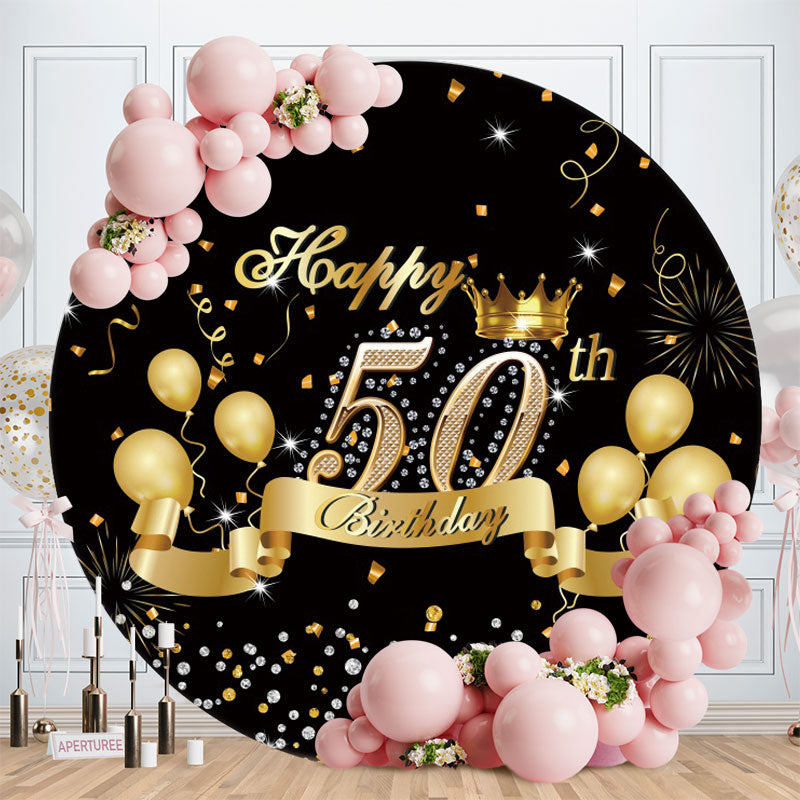 Aperturee - Circle Diamonds Gold Ballons Birthday Backdrop