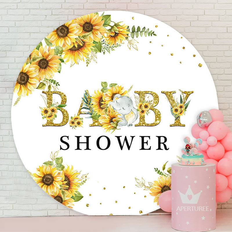 Aperturee - Circle Elephant Sunflower Baby Shower Backdrop