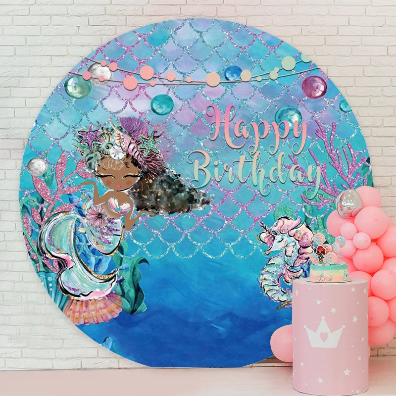Aperturee - Circle Glitter Dream Mermaid Happy Birthday Backdrop