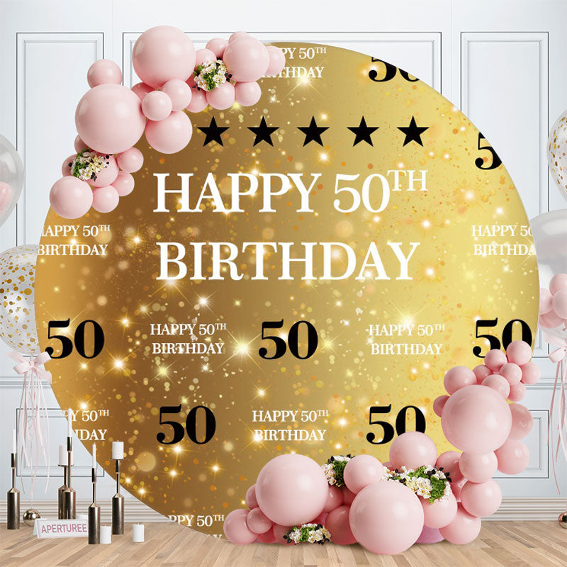 Aperturee - Circle Glitter Gold Black Happy 50th Birthday Backdrop
