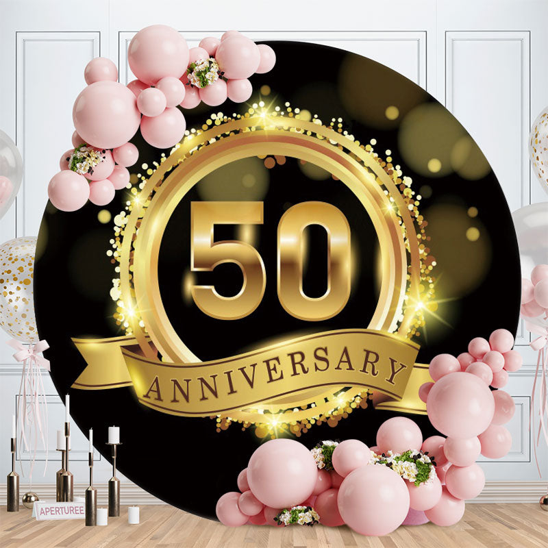 Aperturee - Circle Glitter Gold Happy 50th Anniversary Backdrop