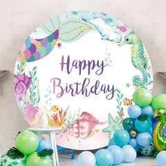 Aperturee - Circle Glitter Mermaid Round Birthday Backdrop