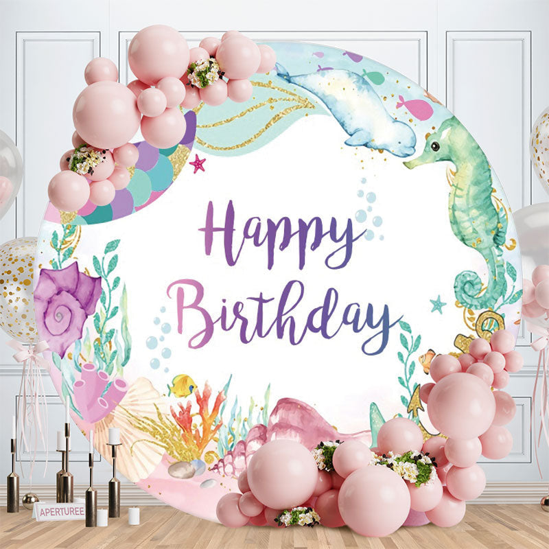 Aperturee - Circle Glitter Mermaid Round Birthday Backdrop