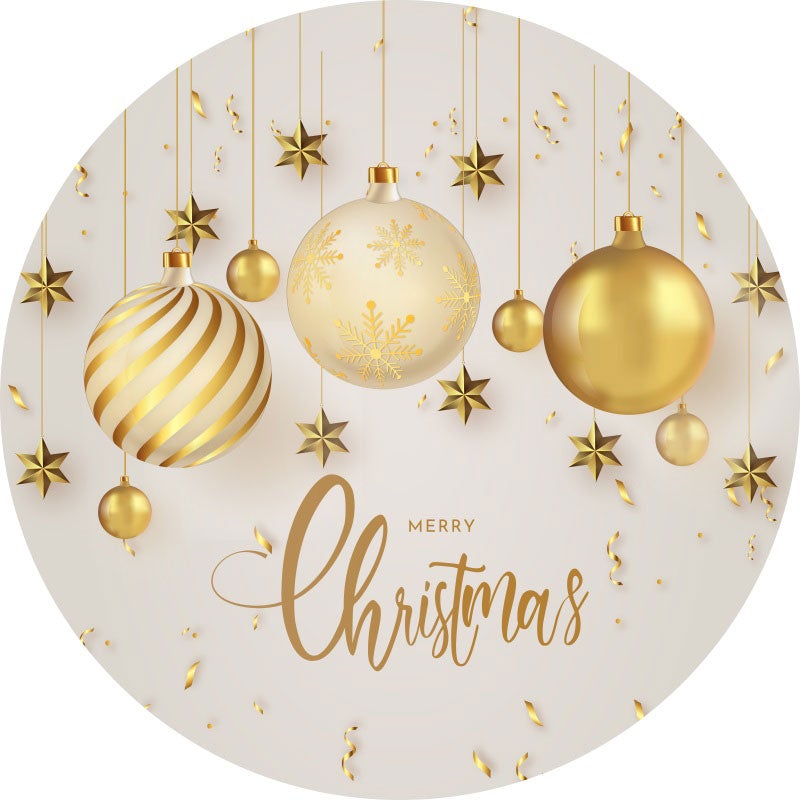 Aperturee - Circle Golden Ball White Merry Chritmas Backdrop