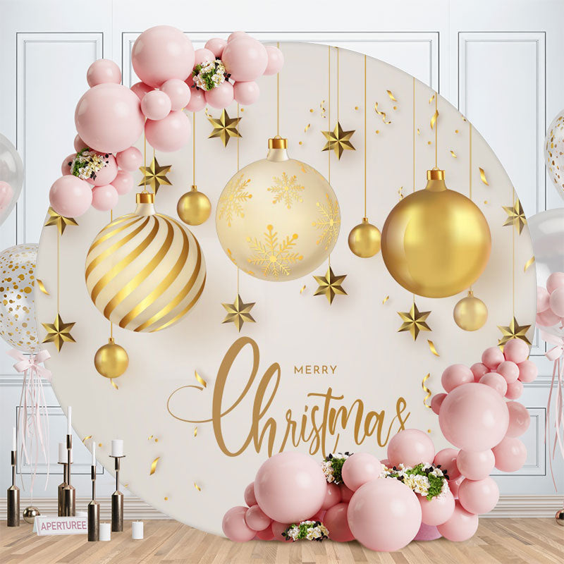 Aperturee - Circle Golden Ball White Merry Chritmas Backdrop