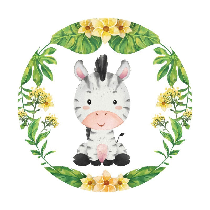 Aperturee - Circle Little Cute Horse Round Birthday Backdrop