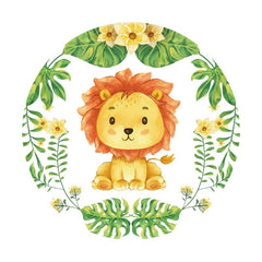 Aperturee - Circle Little Lion Round Happy Birthday Backdrop