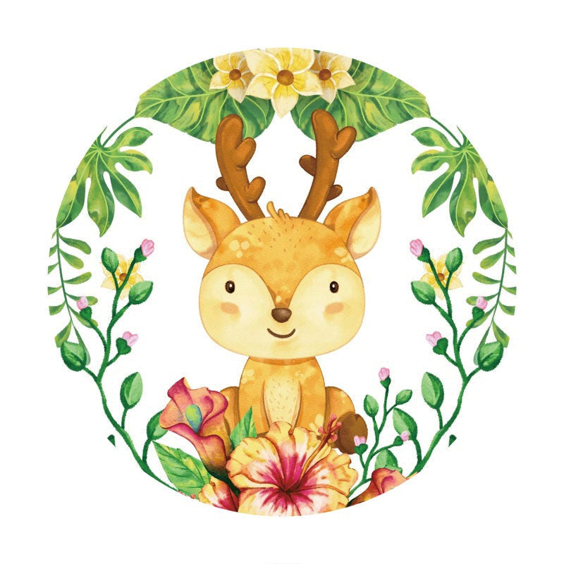 Aperturee - Circle Little Sika Deer Happy Birthday Backdrop