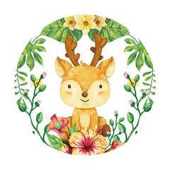 Aperturee - Circle Little Sika Deer Happy Birthday Backdrop