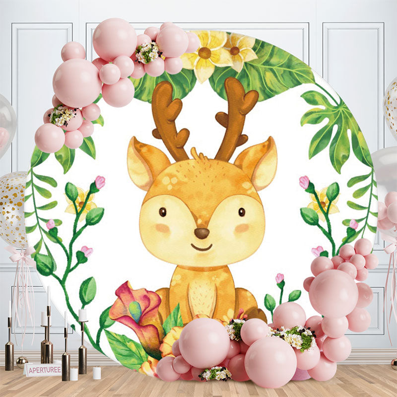 Aperturee - Circle Little Sika Deer Happy Birthday Backdrop