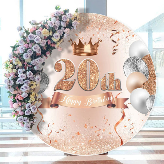 Aperturee - Circle Pink Glitter Balloon Crown 20Th Birthday Backdrop