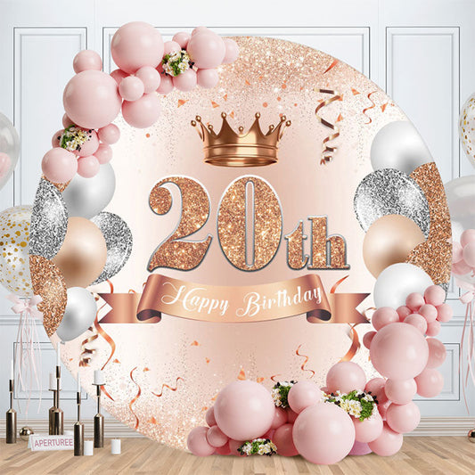 Aperturee - Circle Pink Glitter Balloon Crown 20Th Birthday Backdrop