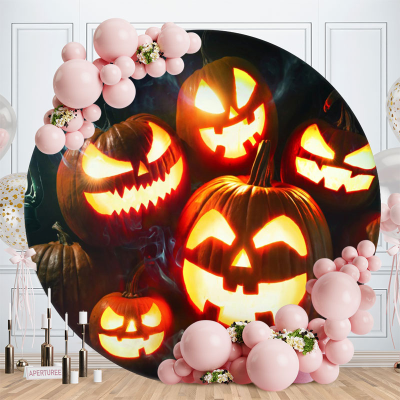 Aperturee - Circle Pumpking Light Round Halloween Backdrop
