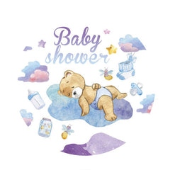 Aperturee - Circle Purple Blue Bear Baby Shower Backdrop