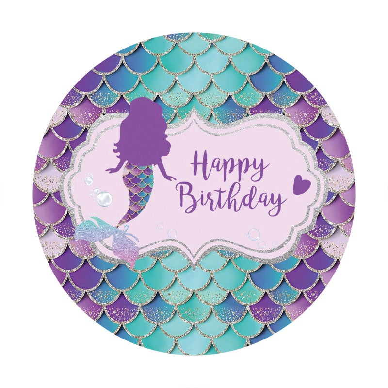 Aperturee - Circle Purple Glitter Mermaid Birthday Backdrop