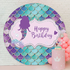 Aperturee - Circle Purple Glitter Mermaid Birthday Backdrop