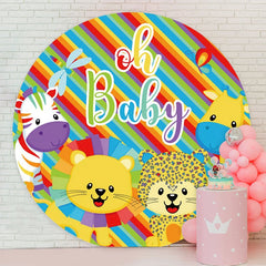 Aperturee - Circle Rainbow Animals Round Baby Shower Backdrop