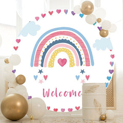 Aperturee - Circle Rainbow Cloud Welcome Birthday Party Backdrop