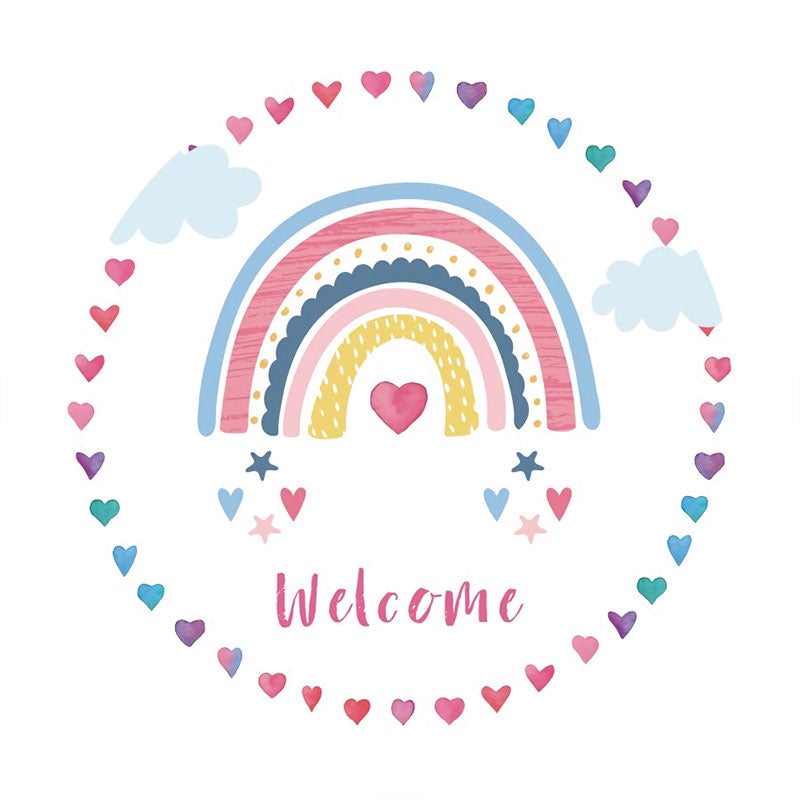 Aperturee - Circle Rainbow Cloud Welcome Birthday Party Backdrop