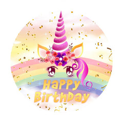 Aperturee - Circle Rainbow Unicorn Happy Birthday Backdrop