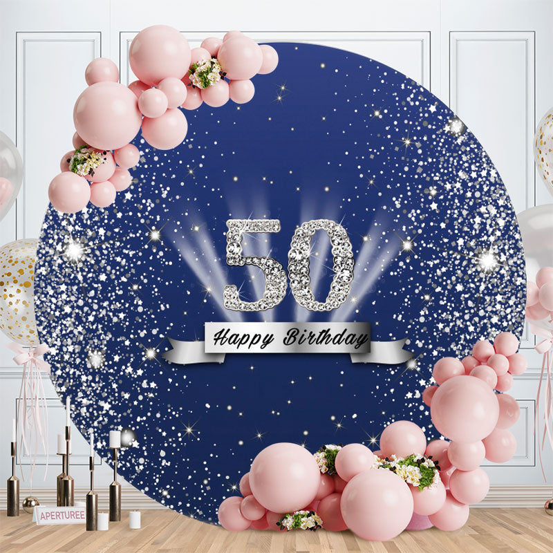 Aperturee - Circle Sliver Glitter Round 50th Birthday Backdrop