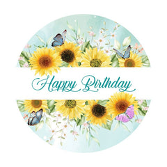 Aperturee - Circle Sunflower Butterfly Happy Birthday Backdrop