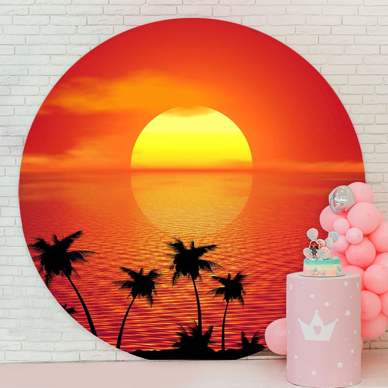 Aperturee - Circle Sunset Scenery Round Birthday Backdrop