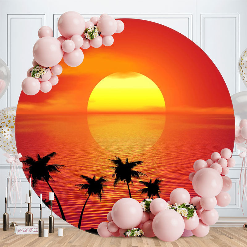 Aperturee - Circle Sunset Scenery Round Birthday Backdrop