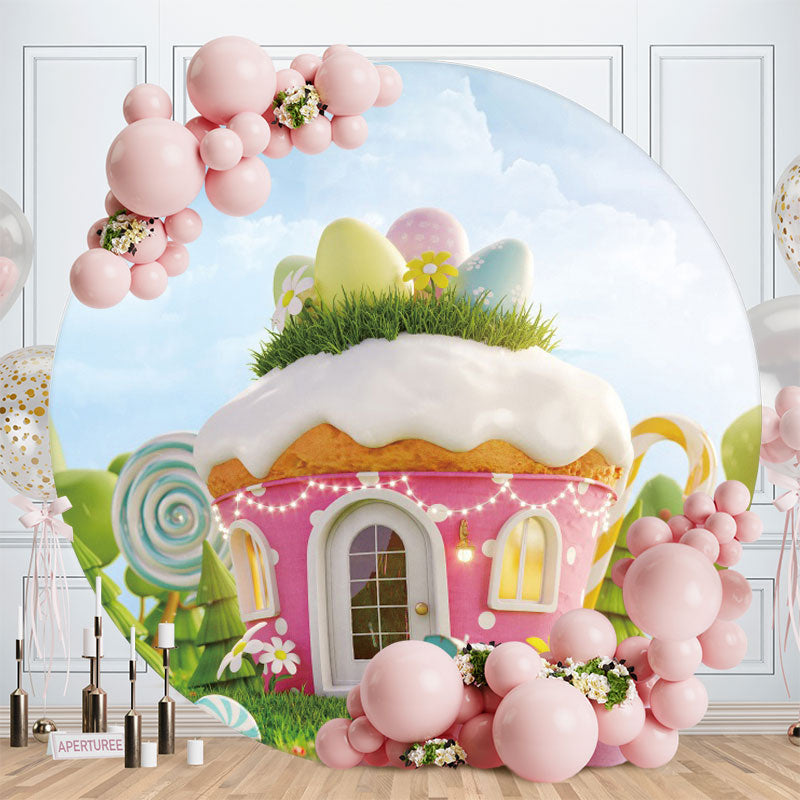 Aperturee - Circle Sweet Cake House Girls Birthday Backdrop