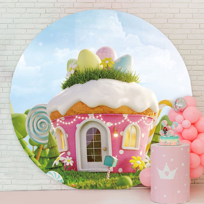 Aperturee - Circle Sweet Cake House Girls Birthday Backdrop