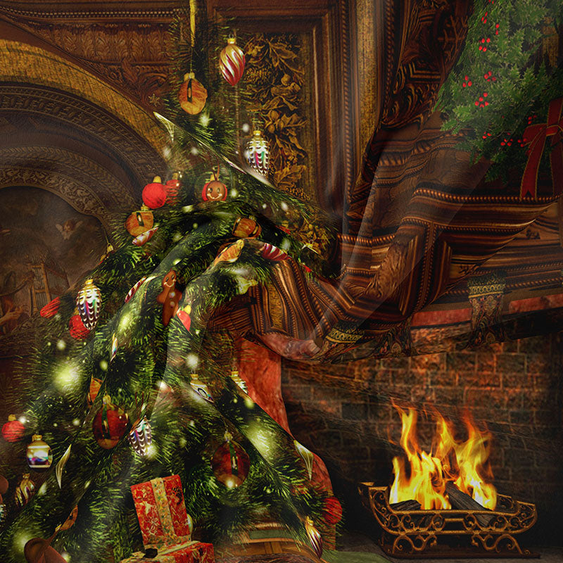 Aperturee - Classic Room Huge Tree Wreath Christmas Backdrop