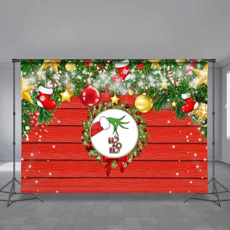 Aperturee - Classical Christmas Gift Candy Ball Grinch Backdrop