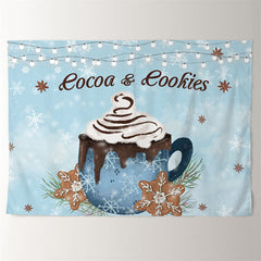Aperturee - Cocoa Cookies Snowflake Light Blue Winter Backdrop