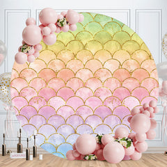 Aperturee - Coloerd Glitter Mermaid Round Birthday Backdrop