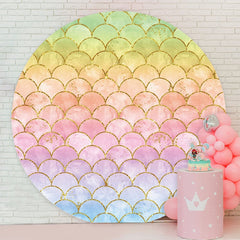 Aperturee - Coloerd Glitter Mermaid Round Birthday Backdrop