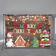 Aperturee - Color Snowman Ginger Wood Merry Christmas Backdrop