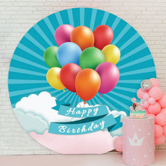 Aperturee - Colorful Balloons Round Blue Birthday Backdrop