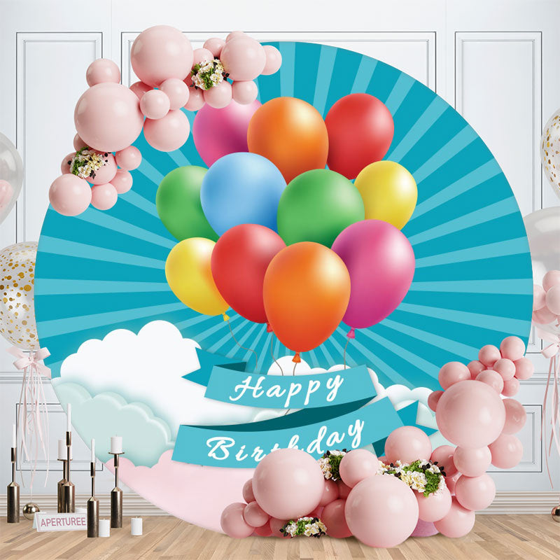 Aperturee - Colorful Balloons Round Blue Birthday Backdrop