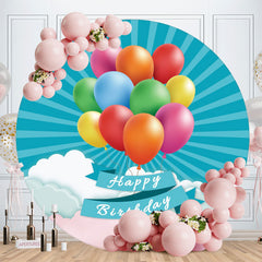 Aperturee - Colorful Balloons Round Blue Birthday Backdrop