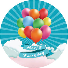 Aperturee - Colorful Balloons Round Blue Birthday Backdrop