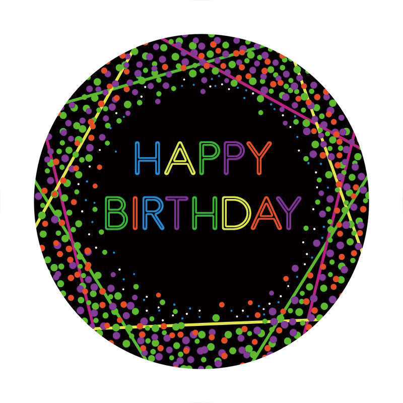 Aperturee - Colorful Spot Round Black Happy Birthday Backdrop