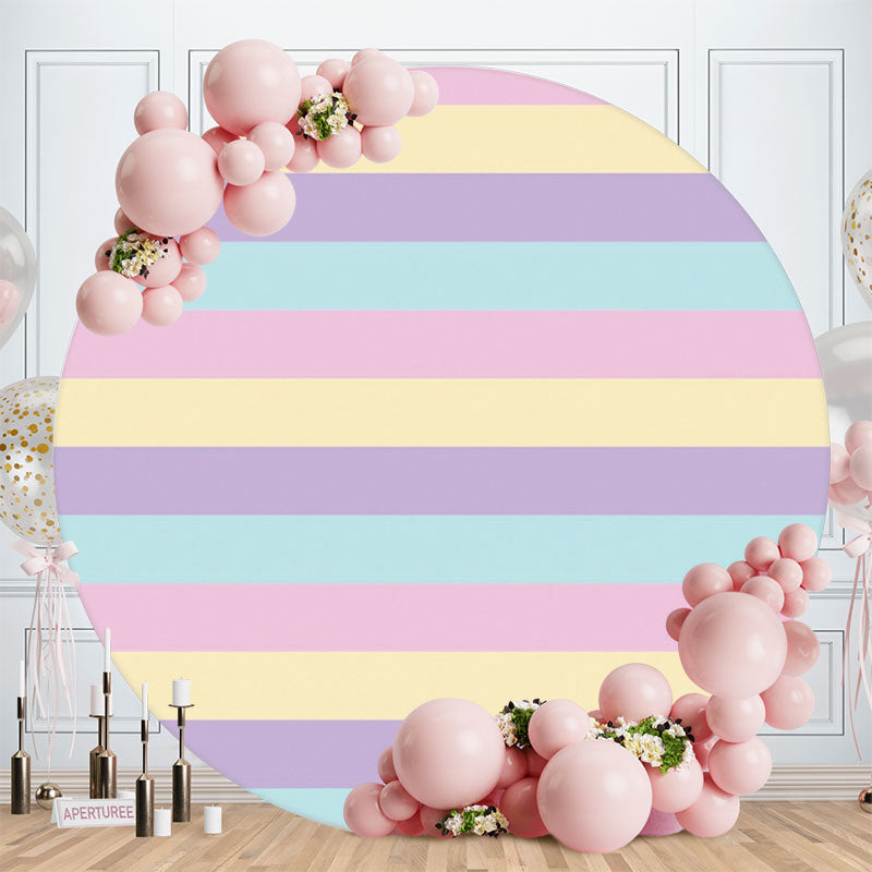 Aperturee - Colorful Stripes Round Happy Birthday Party Backdrop