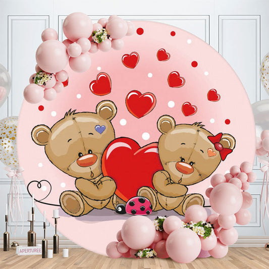 Aperturee - Couple Love Bear Round Happy Valentines Backdrop