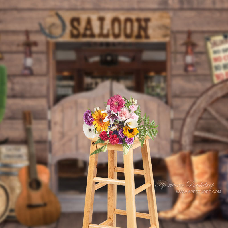 Aperturee - Cowboy Wooden Saloon Store Birthday Picture Backdrop