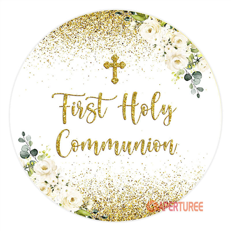 Aperturee - Cross First Holy Commnion Floral Baptism Backdrop